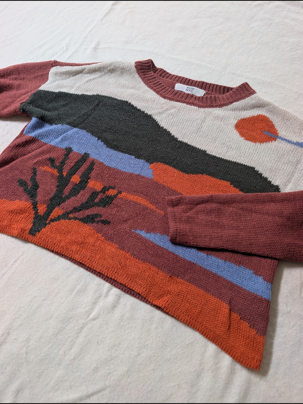 Madden NYC Landscape Crewneck Knit Crop Sweater